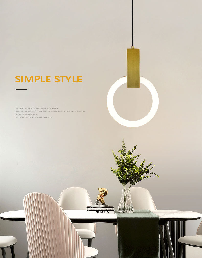 Metal Ring Pendant Lighting Fixture Simple Style LED Hanging Light Fixture in Gold