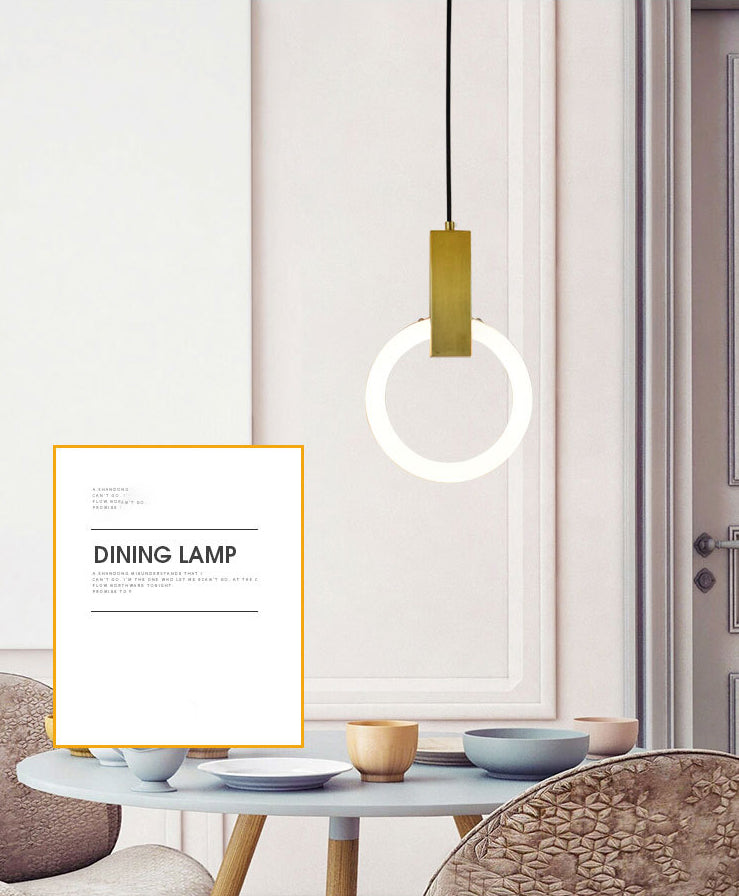 Metal Ring Pendant Lighting Fixture Simple Style LED Hanging Light Fixture in Gold