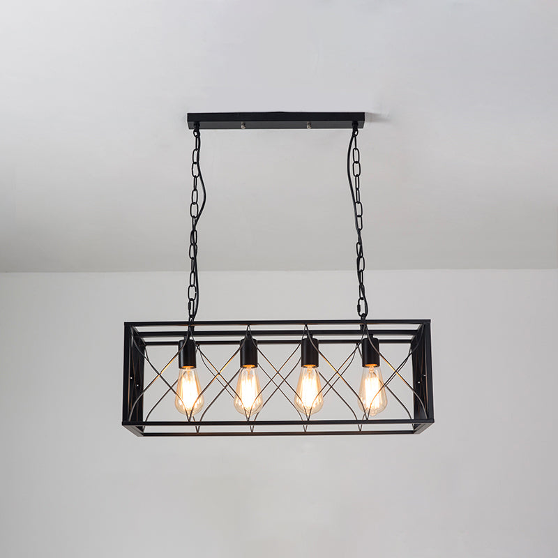 Rettangle Island Lampadella luci industriali di illuminazione del lampadario in metallo per tavolo da pranzo