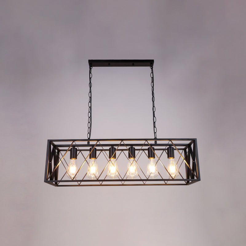 Rettangle Island Lampadella luci industriali di illuminazione del lampadario in metallo per tavolo da pranzo