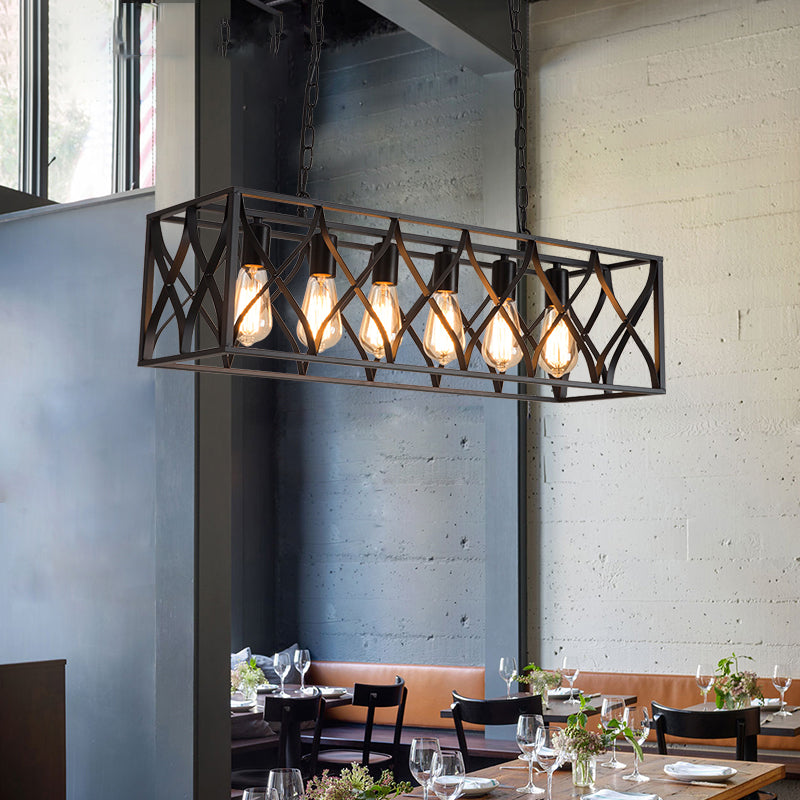 Rettangle Island Lampadella luci industriali di illuminazione del lampadario in metallo per tavolo da pranzo