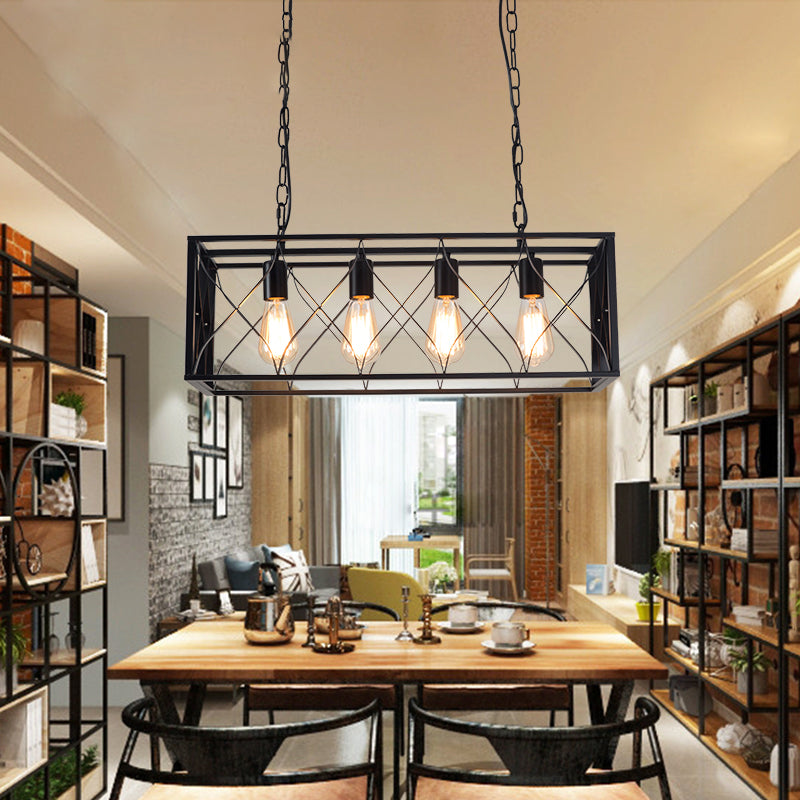 Rettangle Island Lampadella luci industriali di illuminazione del lampadario in metallo per tavolo da pranzo