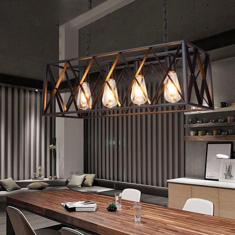 Rettangle Island Lampadella luci industriali di illuminazione del lampadario in metallo per tavolo da pranzo