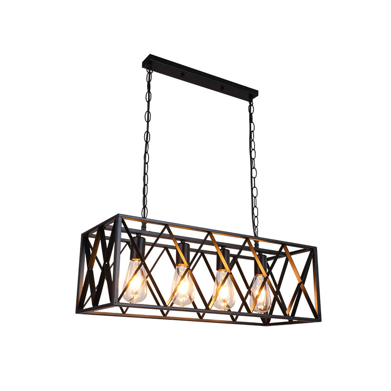 Rettangle Island Lampadella luci industriali di illuminazione del lampadario in metallo per tavolo da pranzo