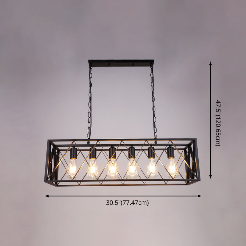 Rettangle Island Lampadella luci industriali di illuminazione del lampadario in metallo per tavolo da pranzo