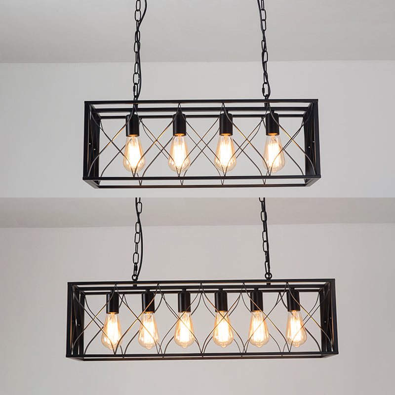 Rettangle Island Lampadella luci industriali di illuminazione del lampadario in metallo per tavolo da pranzo