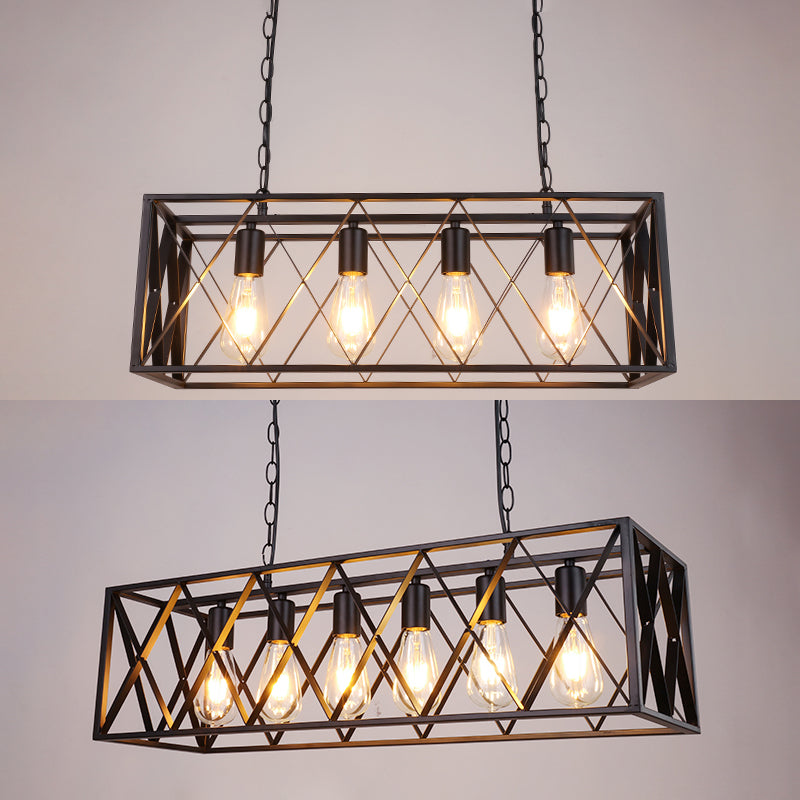 Rettangle Island Lampadella luci industriali di illuminazione del lampadario in metallo per tavolo da pranzo