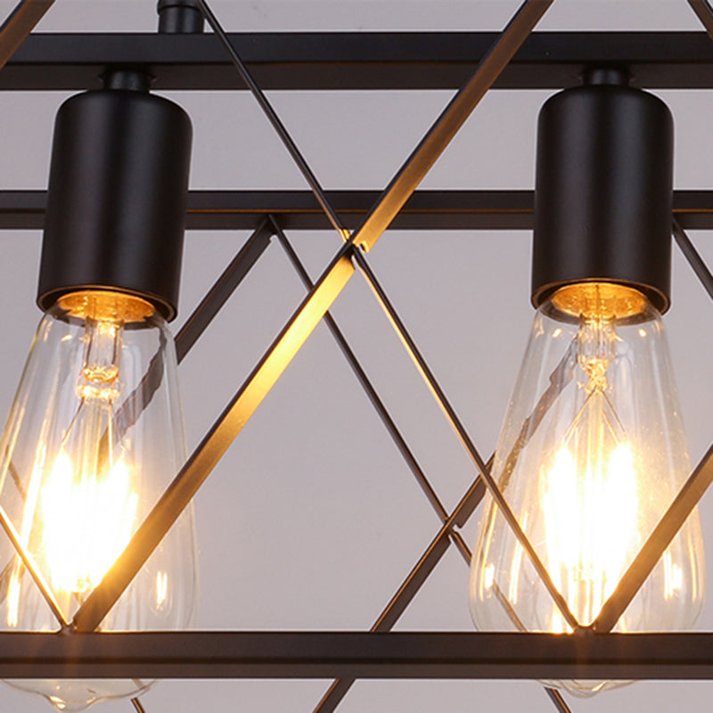 Rettangle Island Lampadella luci industriali di illuminazione del lampadario in metallo per tavolo da pranzo