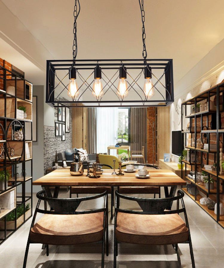Rettangle Island Lampadella luci industriali di illuminazione del lampadario in metallo per tavolo da pranzo
