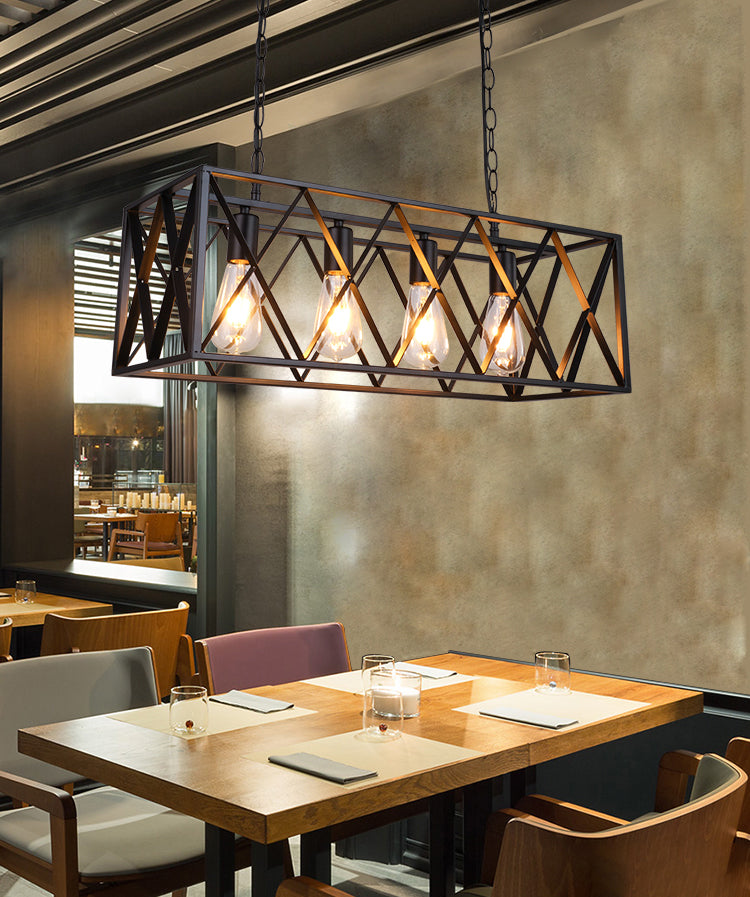 Rettangle Island Lampadella luci industriali di illuminazione del lampadario in metallo per tavolo da pranzo