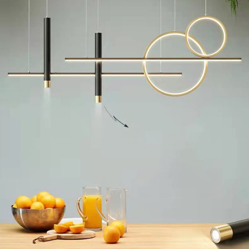 Luz de hierro forjado de isla LED lineal moderna Luz de hierro forjado con sombra de silicona