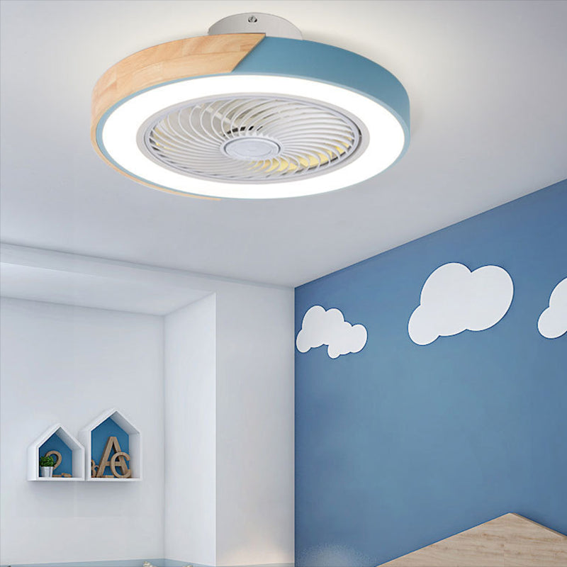 Runde Farbblöcke Deckenventilator Leuchte LED LED Metal Halbmontage Beleuchtung für Schlafzimmer