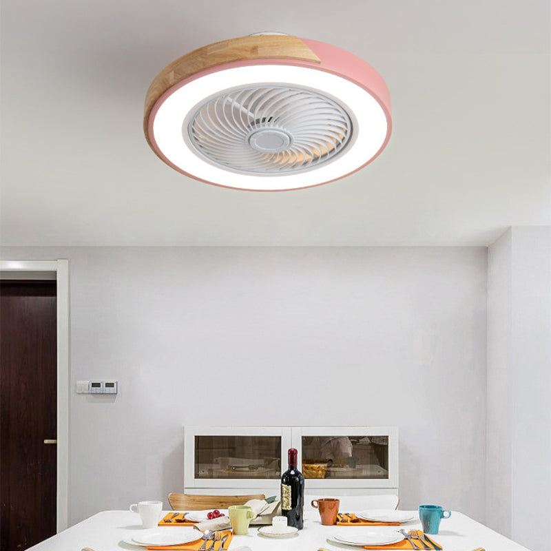 Runde Farbblöcke Deckenventilator Leuchte LED LED Metal Halbmontage Beleuchtung für Schlafzimmer