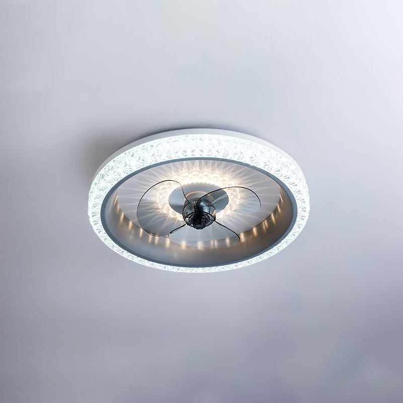 Remote Control Macaron Style Round Fan Lighting Acrylic Bedroom LED Semi Flush Ceiling Light