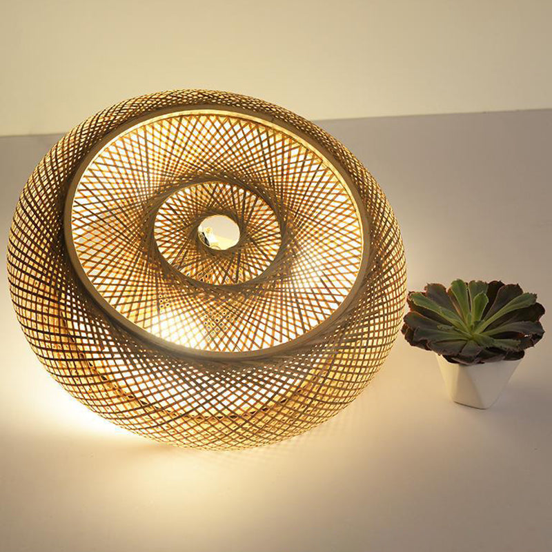 Lámpara de techo de 3 luces con forma de tambor de estilo creativo asiático, montaje empotrado de arte tejido de bambú para pasillo