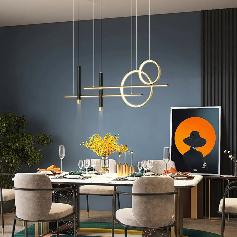 Modern Creative Linear LED Island Light Wrought Iron Pendant Light with Silicone Shade