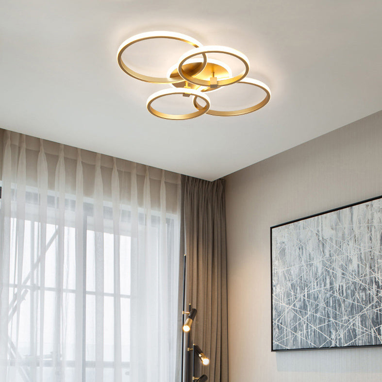 Simplicity Circular Ring Ceiling Light Fixture Metal LED Bedroom Ceiling Fixture in Gold
