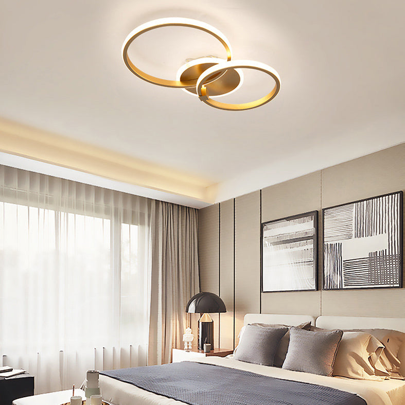 Simplicity Circular Ring Ceiling Light Fixture Metal LED Bedroom Ceiling Fixture in Gold