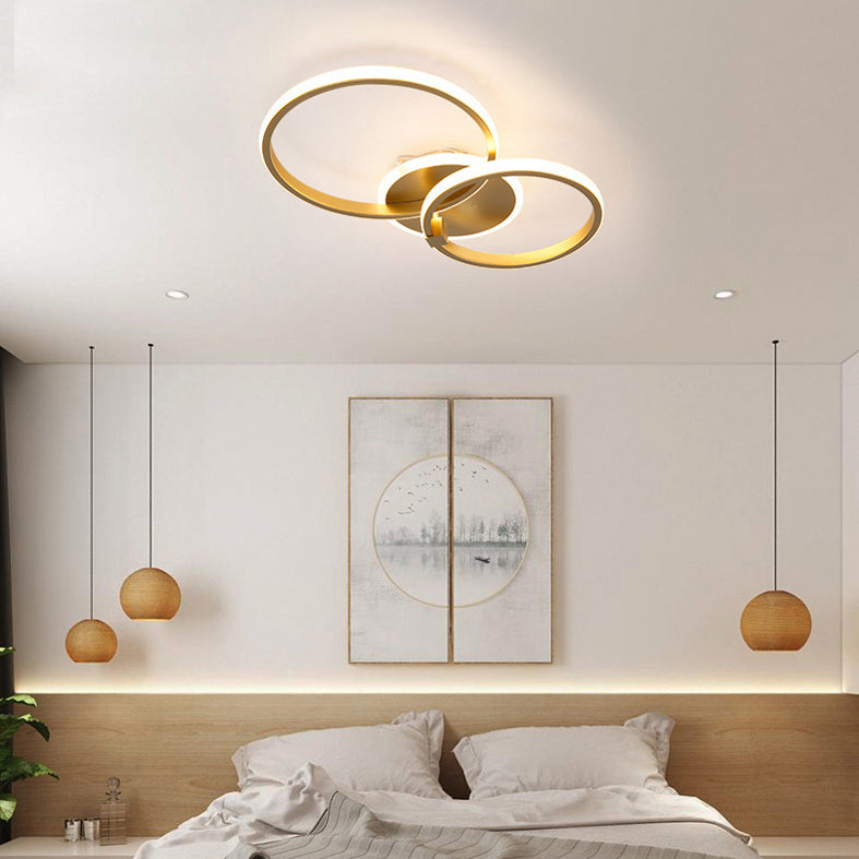 Simplicity Circular Ring Ceiling Light Fixture Metal LED Bedroom Ceiling Fixture in Gold