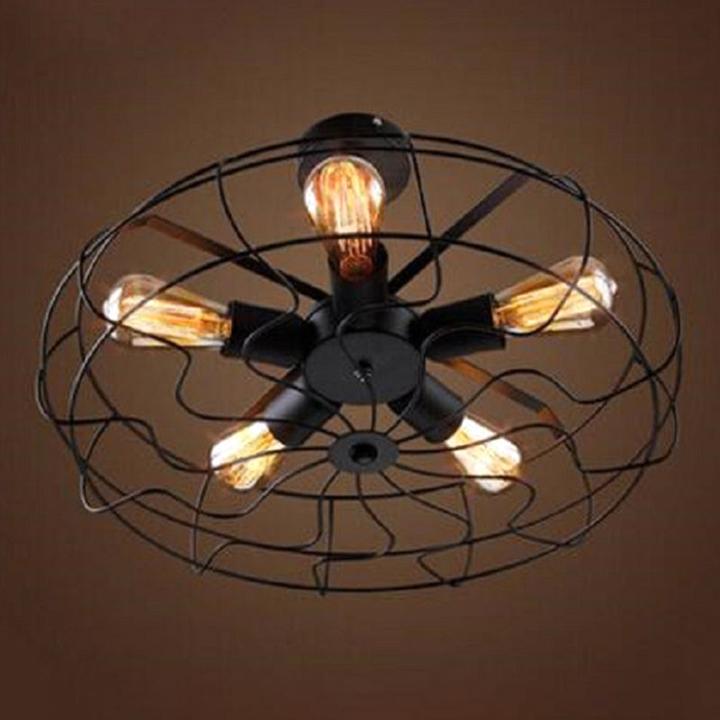 Montaje semi descarga negro de 5 luces en estilo industrial Luz de techo de hierro forjado para lugar comercial