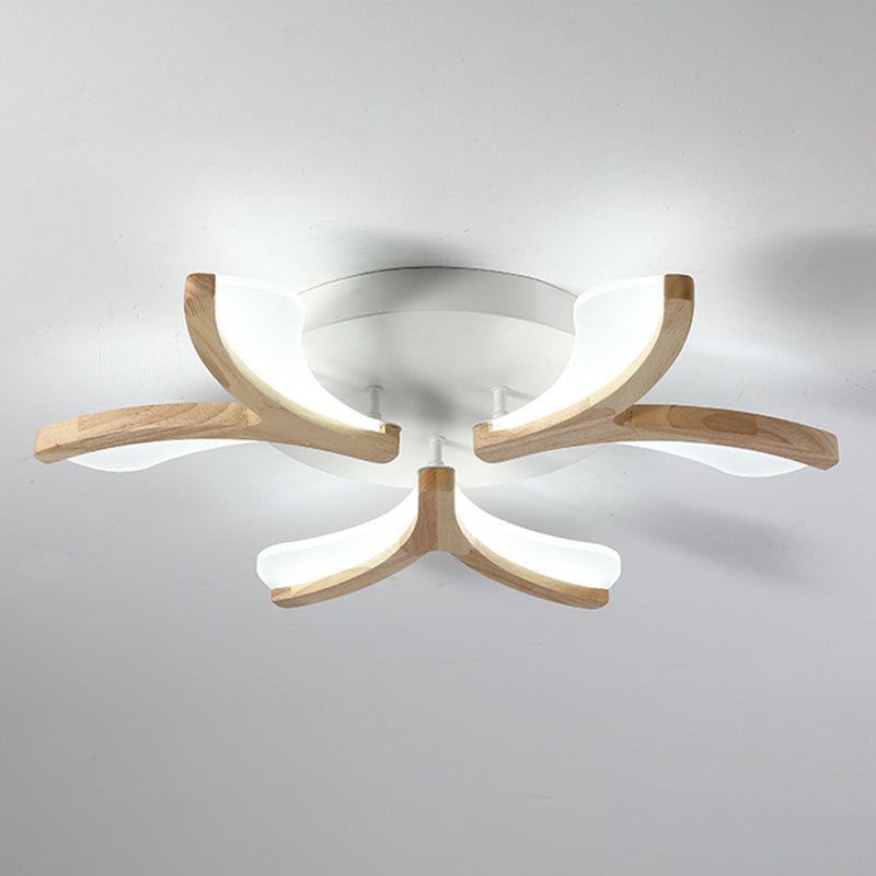 Satélite artificial de color madera cruda semiintegrado, lámpara de techo de madera moderna y simple con pantalla de acrílico