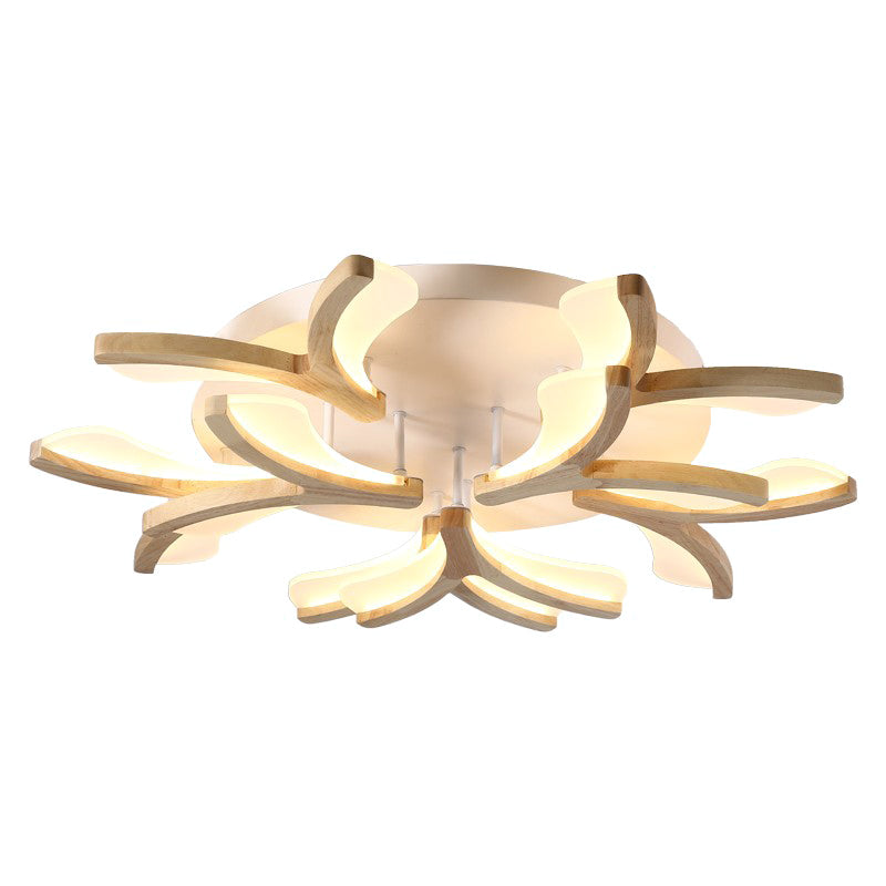 Satélite artificial de color madera cruda semiintegrado, lámpara de techo de madera moderna y simple con pantalla de acrílico