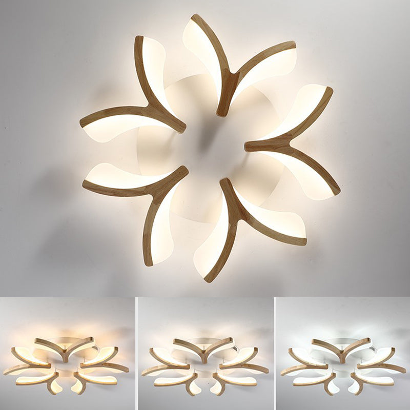 Satélite artificial de color madera cruda semiintegrado, lámpara de techo de madera moderna y simple con pantalla de acrílico