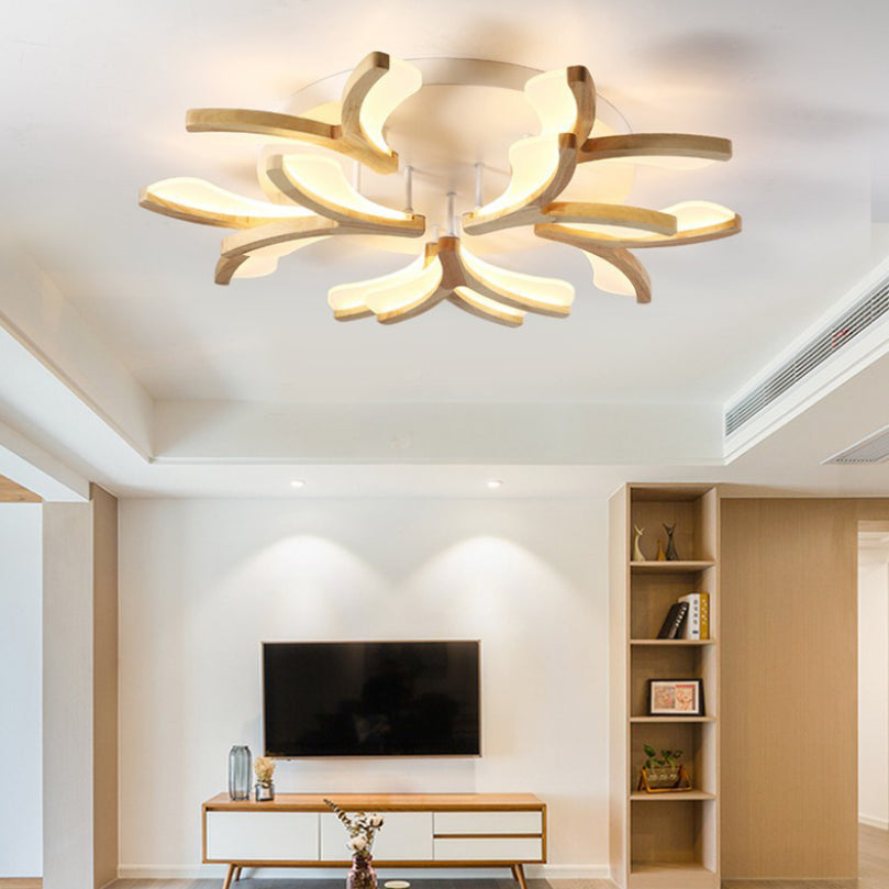 Satélite artificial de color madera cruda semiintegrado, lámpara de techo de madera moderna y simple con pantalla de acrílico