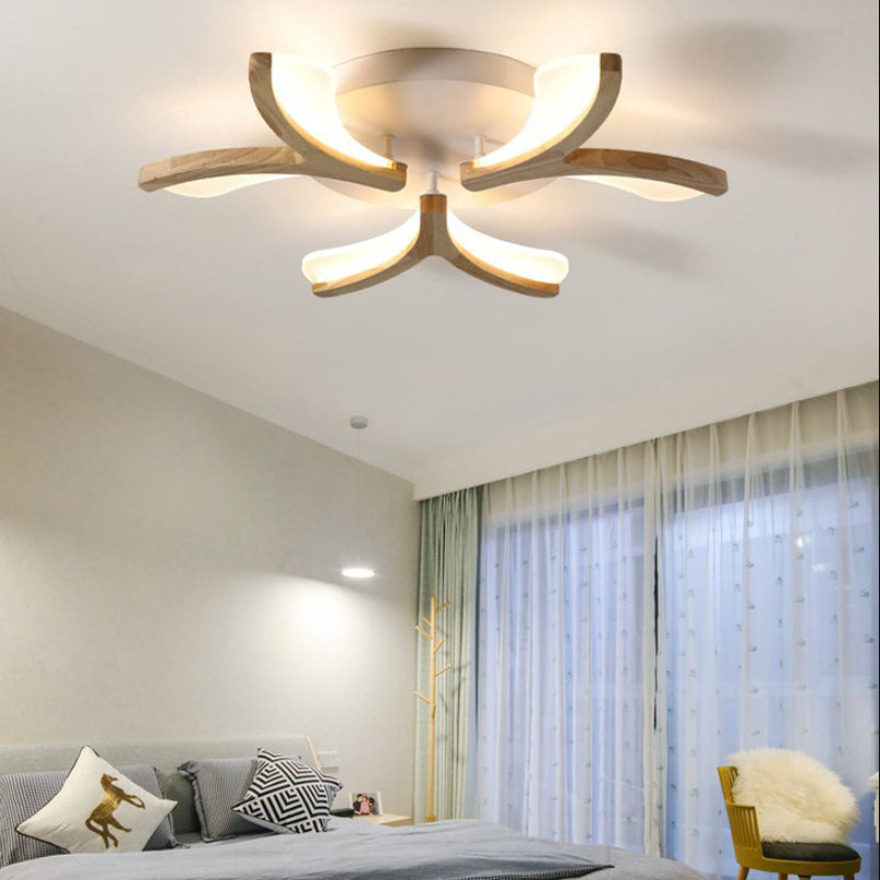 Log Kleur Sputnik Semi Flush Mount in Moderne Eenvoud Houten Plafond Licht met Acryl Shade