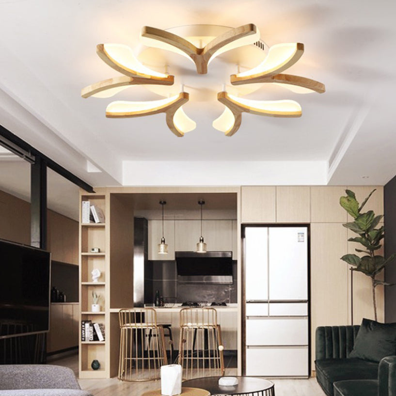 Satélite artificial de color madera cruda semiintegrado, lámpara de techo de madera moderna y simple con pantalla de acrílico