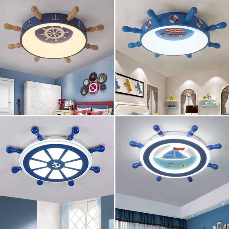 Plafonnier LED bleu en métal pour enfants, luminaire de plafond pour chambre d'enfant