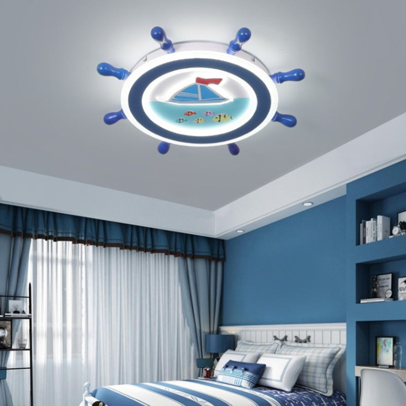 Plafonnier LED bleu en métal pour enfants, luminaire de plafond pour chambre d'enfant