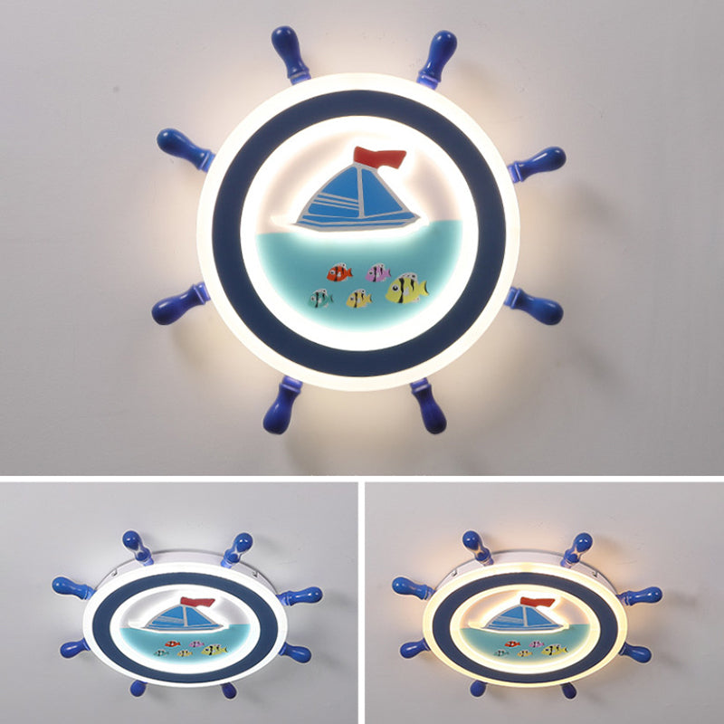 Plafonnier LED bleu en métal pour enfants, luminaire de plafond pour chambre d'enfant