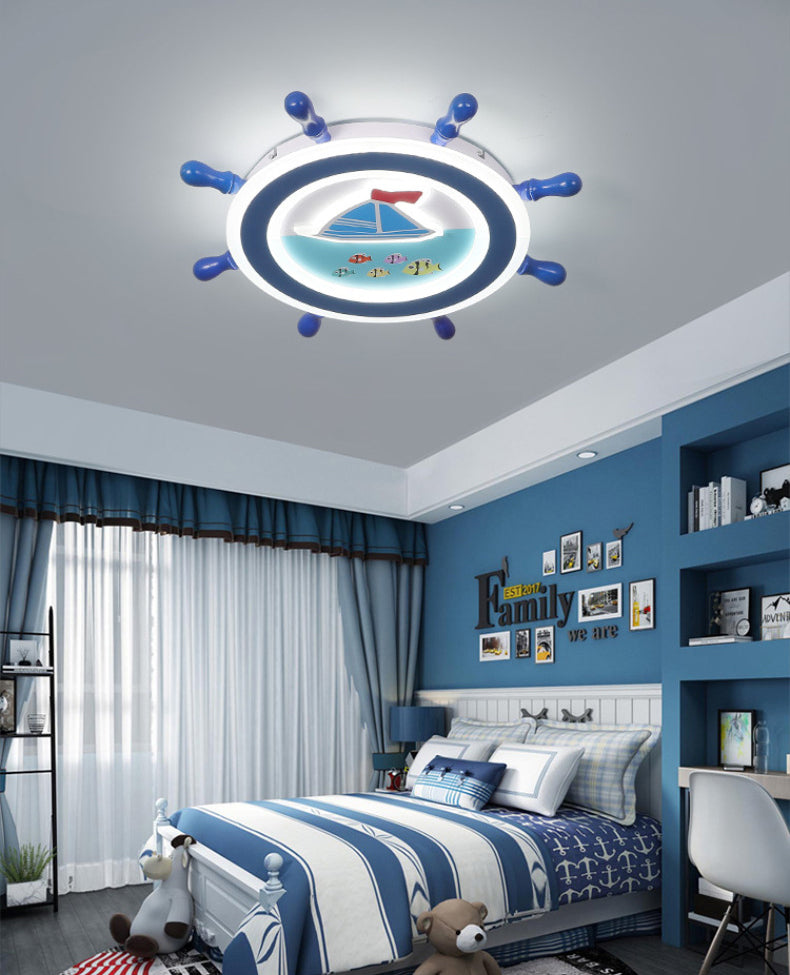 Plafonnier LED bleu en métal pour enfants, luminaire de plafond pour chambre d'enfant