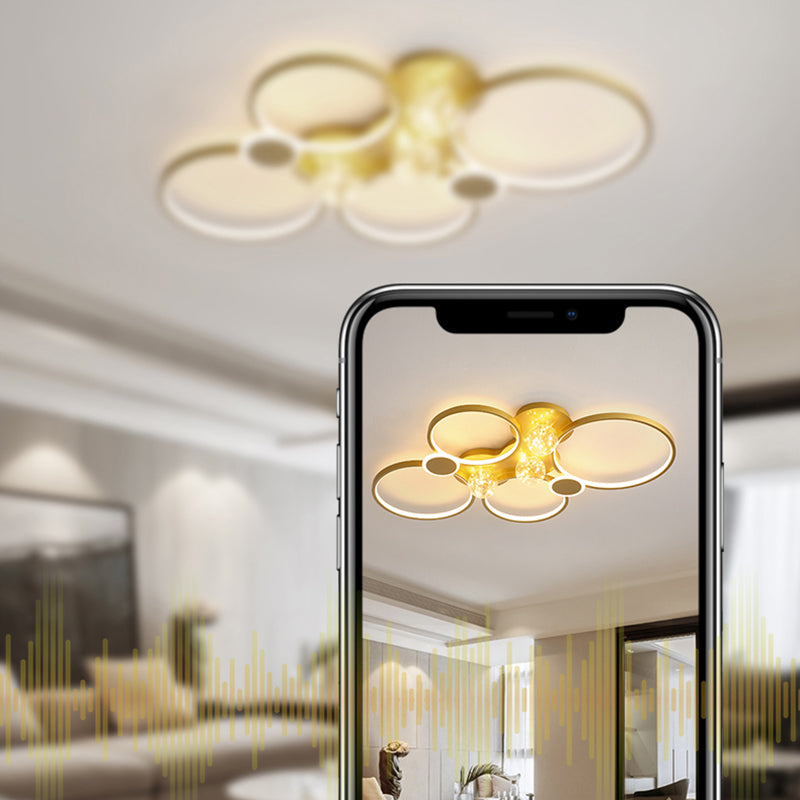 Plafoniera moderna da incasso a LED in metallo dorato per soggiorno