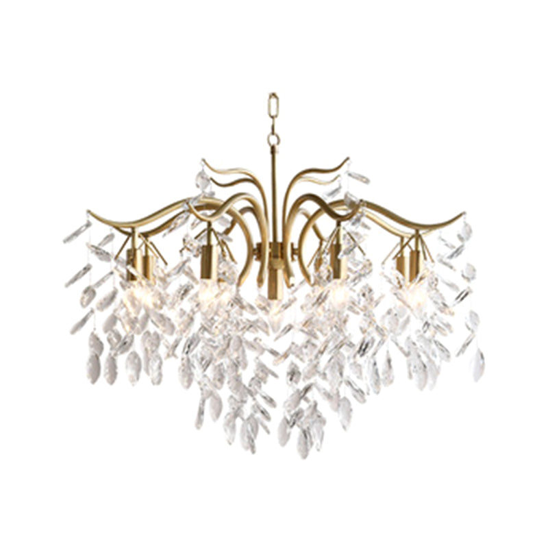 Gold Branches Suspended Lighting Fixture Rustic Crystal Living Room Chandelier Pendant Light