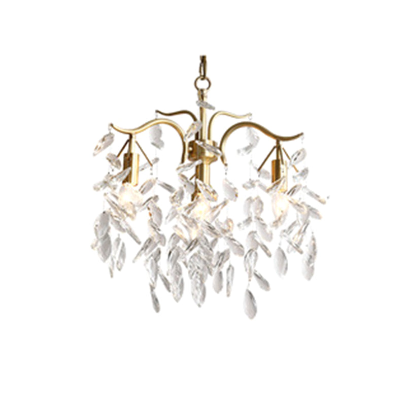 Gold Branches Suspended Lighting Fixture Rustic Crystal Living Room Chandelier Pendant Light