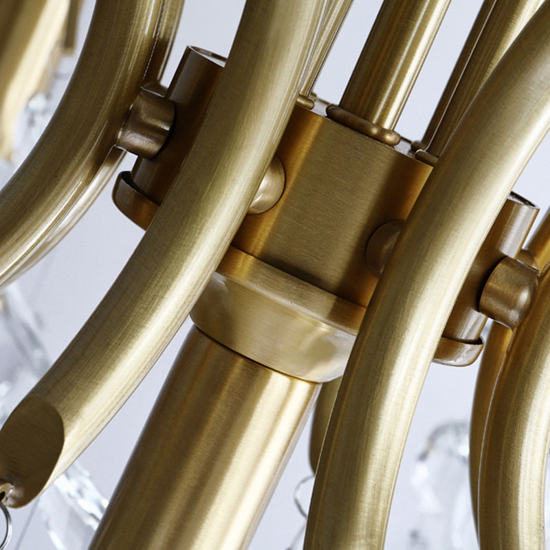 Gold Branches Suspended Lighting Fixture Rustic Crystal Living Room Chandelier Pendant Light