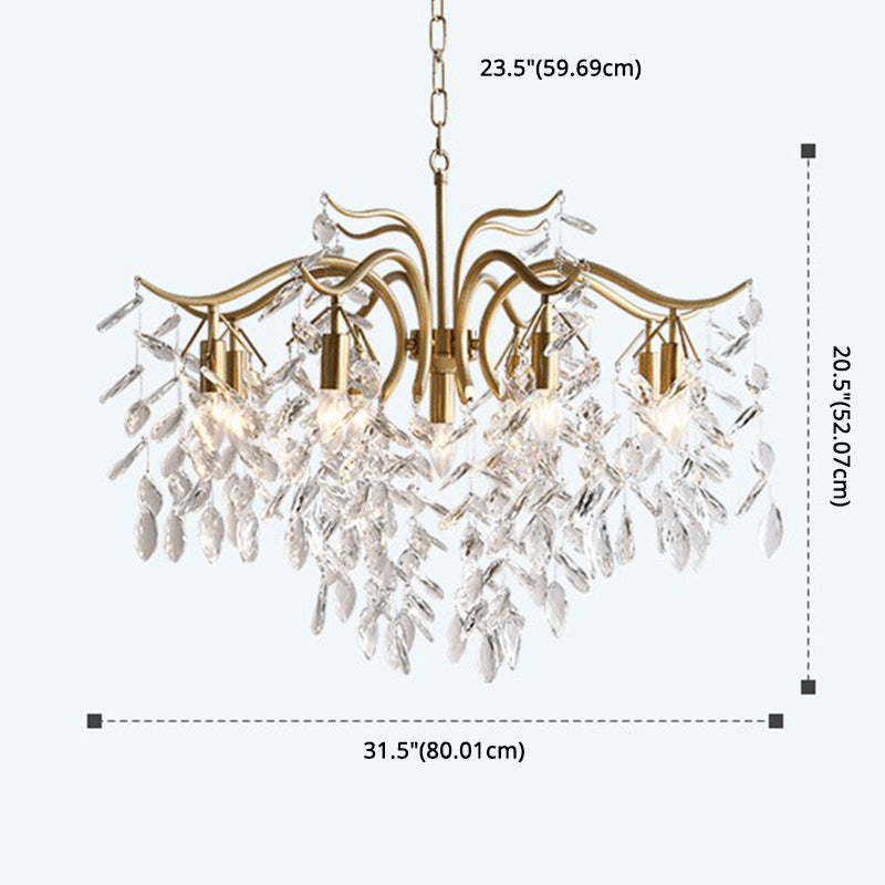Gold Branches Suspended Lighting Fixture Rustic Crystal Living Room Chandelier Pendant Light