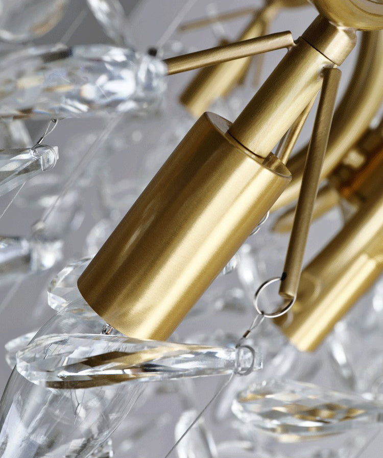 Gold Branches Suspended Lighting Fixture Rustic Crystal Living Room Chandelier Pendant Light