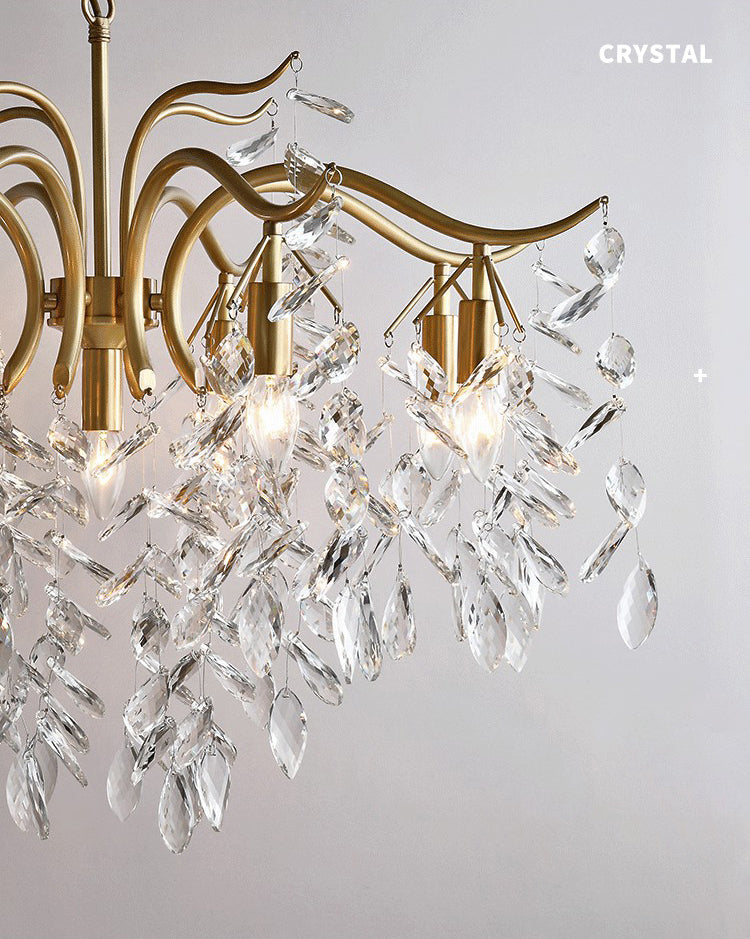 Gold Branches Suspended Lighting Fixture Rustic Crystal Living Room Chandelier Pendant Light