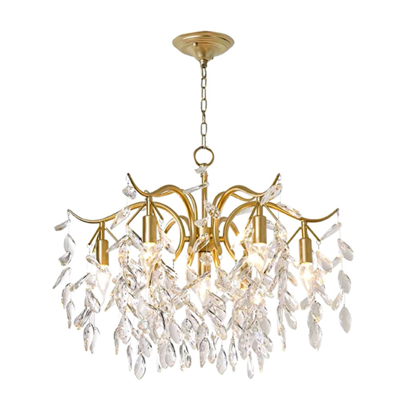 Crystal Branches Chandelier Light Fixture Rustic Living Room Pendant Chandelier in Gold