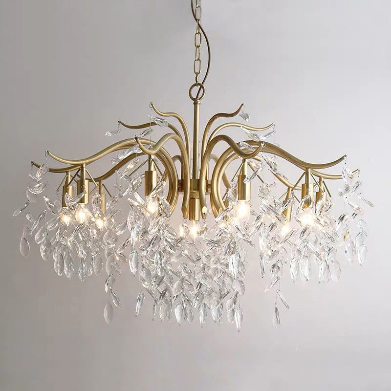 Crystal Branches Chandelier Light Fixture Rustic Living Room Pendant Chandelier in Gold
