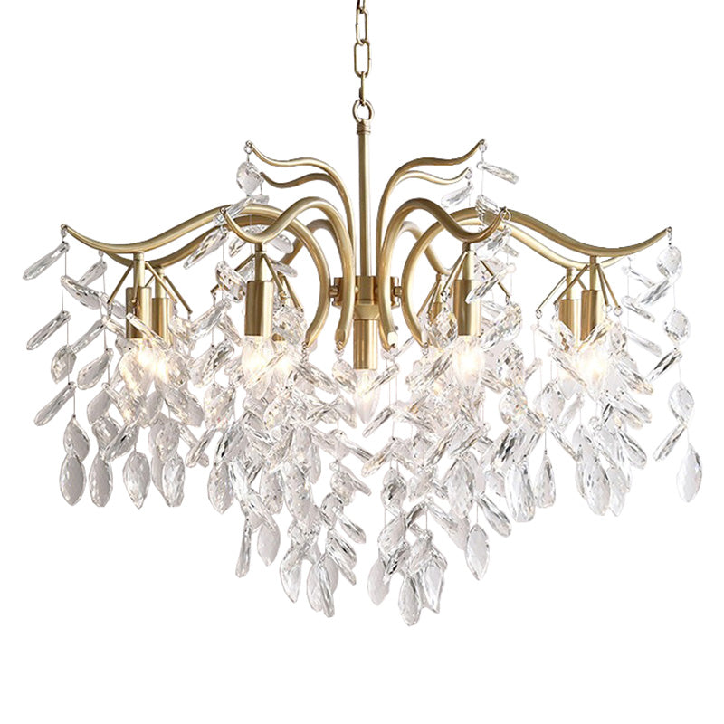 Crystal Branches Chandelier Light Fixture Rustic Living Room Pendant Chandelier in Gold