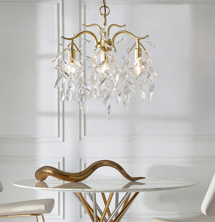 Crystal Branches Chandelier Light Fixture Rustic Living Room Pendant Chandelier in Gold