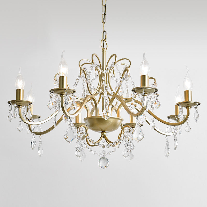 Traditional Curved Arm Down Lighting Pendant Crystal Chandelier Lighting in Gold