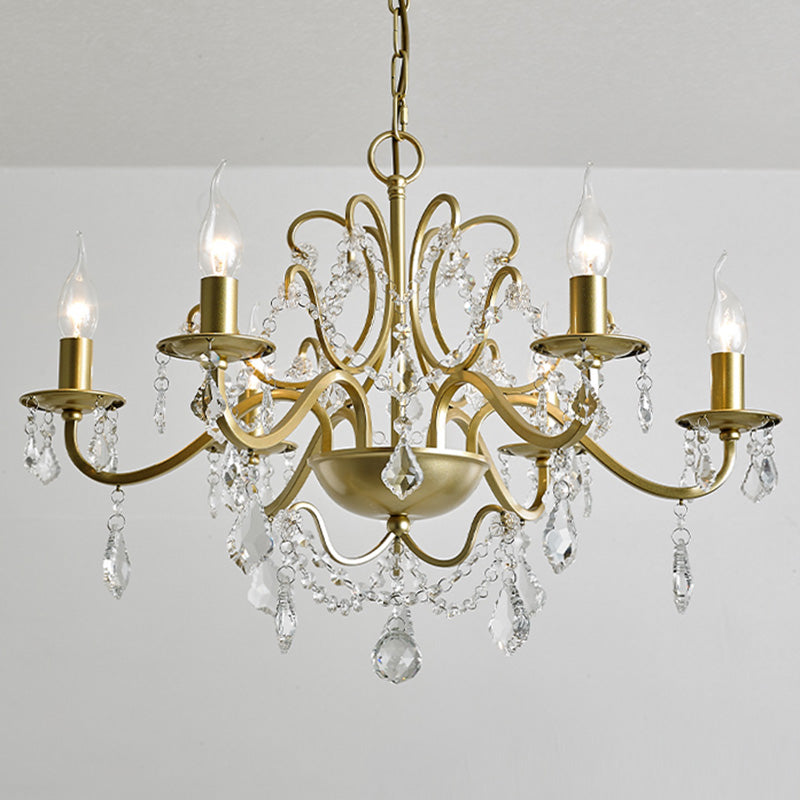 Traditional Curved Arm Down Lighting Pendant Crystal Chandelier Lighting in Gold