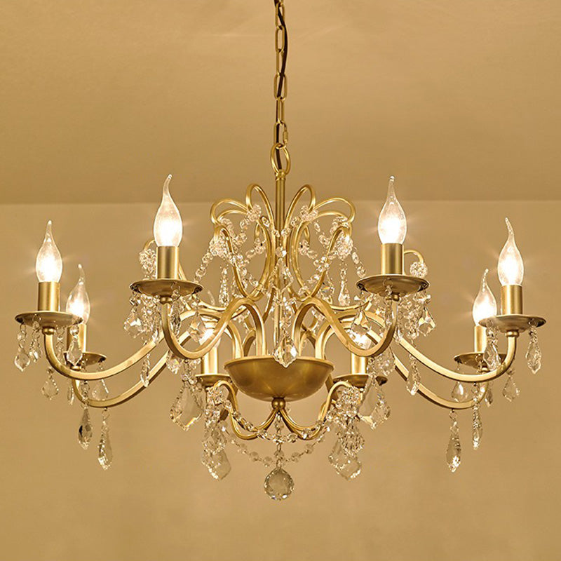 Lighting de lámpara de araña de cristal colgante de brazo curvo tradicional en oro