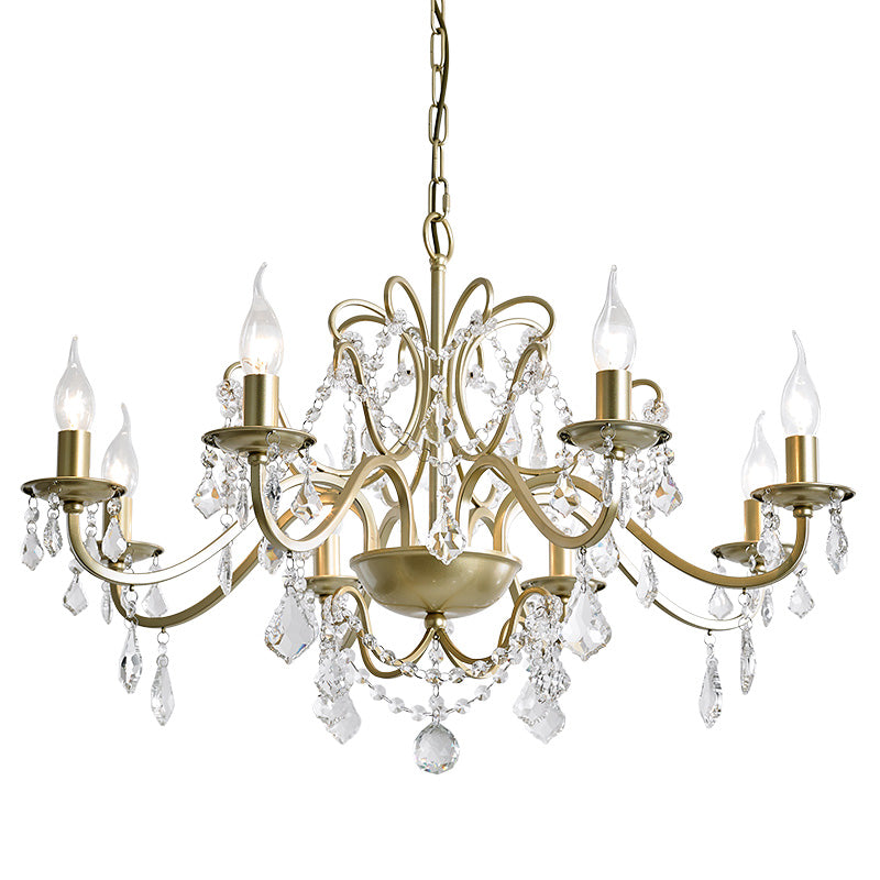 Traditional Curved Arm Down Lighting Pendant Crystal Chandelier Lighting in Gold
