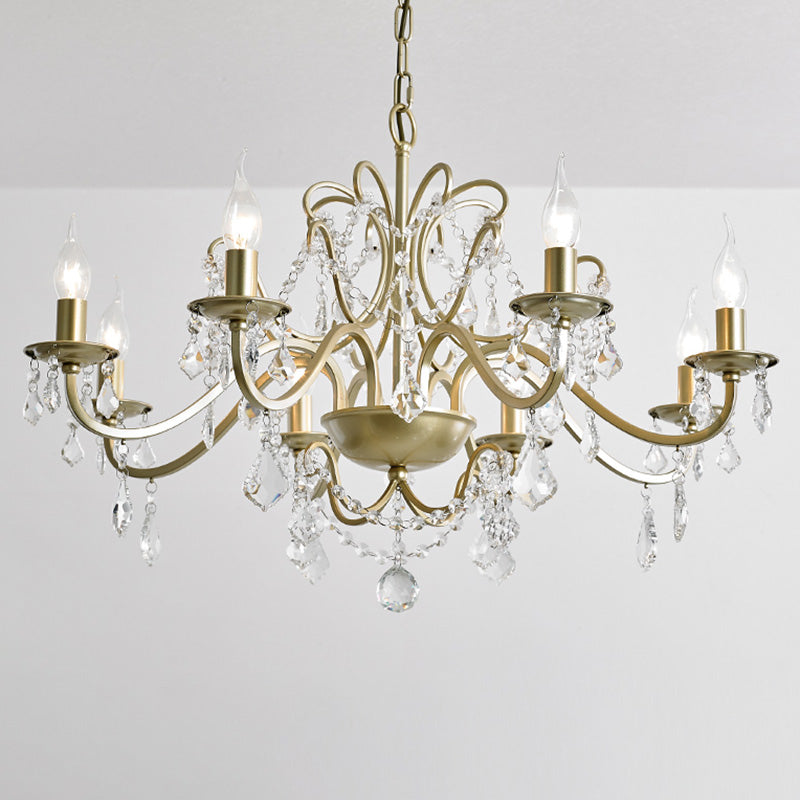 Traditional Curved Arm Down Lighting Pendant Crystal Chandelier Lighting in Gold